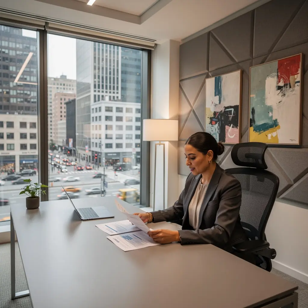 Удобные столы с эргономичными креслами для длительной работы.